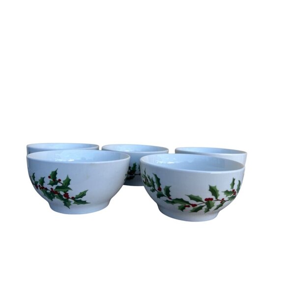 Set Of 5 Vintage Marthaware Christmas Holly Berry Design Bowls - Picture 2 of 10